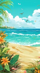 Fototapeta na wymiar summer vector background with beach illustrations for banners