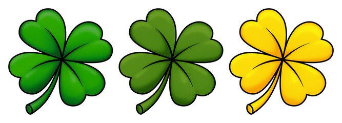 St Patrick green four leaves clover illustration element icon symbol. Lucky Irish shamrock transparent background design template