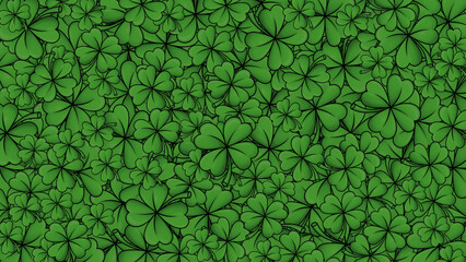 St Patrick four leaves clover illustration seamless pattern. Lucky Irish shamrock texture banner backdrop background design template blank - obrazy, fototapety, plakaty