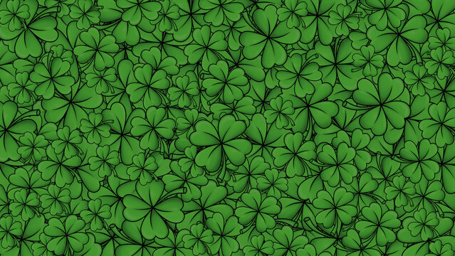 St Patrick four leaves clover illustration seamless pattern. Lucky Irish shamrock texture banner backdrop background design template blank