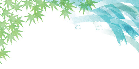 Fototapeta premium もみじ 波 暑中見舞い 背景