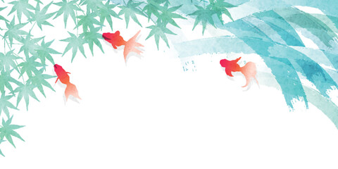 金魚　もみじ　波　暑中見舞い