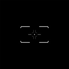 Cyberpunk aim, tech style square target, HUD sight, virtual futuristic interface for game, HUD crosshair. GUI aiming point, vector targeting reticle, focusing point.