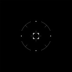 Cyberpunk aim, tech style circle target, HUD sight, virtual futuristic interface for game, HUD crosshair. GUI aiming point, vector targeting reticle, focusing point.