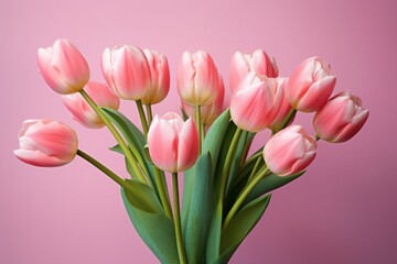 Fototapeta premium Vibrant Pink tulips. Tulip flower bouquet. Generate Ai