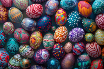 Fototapeta na wymiar Vibrant Assortment of Unique Decorative Easter Eggs