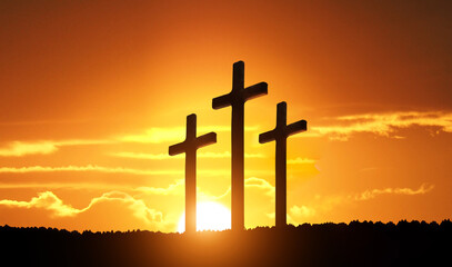 Crucifixion of Jesus Christ. Cross at sunset.