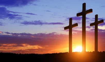 Fototapeten Crucifixion of Jesus Christ. Cross at sunset. © arsenypopel