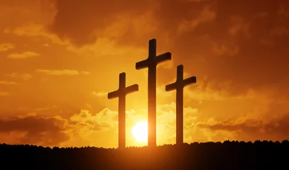 Foto op Plexiglas anti-reflex Crucifixion of Jesus Christ. Cross at sunset. © arsenypopel
