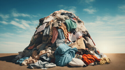 Concept problem Planet Earth is littered with bunch of disposable clothes, global pollution textile lying in heap.