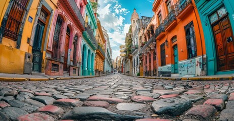 Cobblestone Street With Colorful Buildings