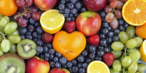 Orange heart shape among other fruit 