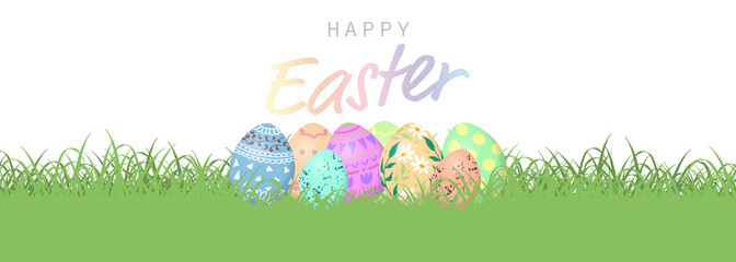 芝生に置かれたイースターエッグのイラスト　文字入り