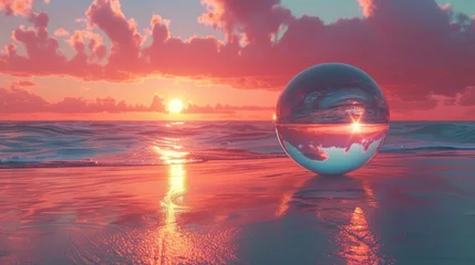 Gordijnen Large Glass Ball on Sandy Beach © Yana