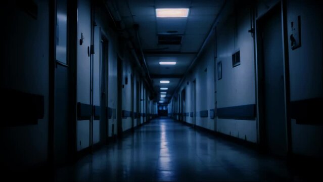Eerie Hospital Corridor: Nighttime Spookiness
