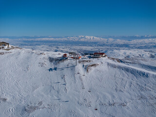 Palandöken Ski Center in the Winter Season Drone Photo, Palandoken Mountains Erzurum, Turkiye (Turkey)