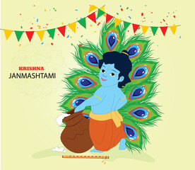 Happy krishna janmashtami hindu festival celebration for social media post vector design.