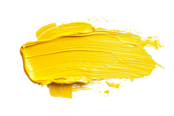 Isolated lemon yellow oil paint brush stroke on a white backdrop
