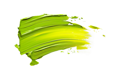 Lime green oil paint brush stroke on white background isolated