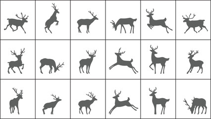 animals silhouettes set deer - obrazy, fototapety, plakaty