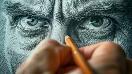 Artist's hand drawing detailed eyes.