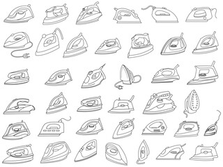 Iron icon set of smoothing iron vector icons. Dry and steam iron vector icon set. Iron flat line icons set. Flat iron sign illustration.