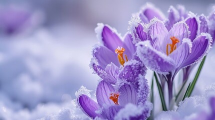 Purple flowers in snow