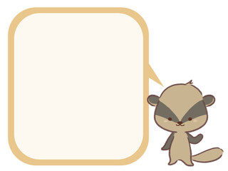 片手をあげるアナグマとシンプルな四角いふきだし