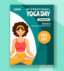 Yoga Day Vertical Poster Flat Cartoon Hand Drawn Templates Background Illustration