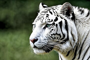 Majestic white tiger with piercing blue eyes art, perfect for wildlife themes. Generative ai