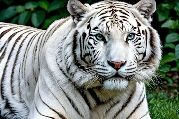 Majestic white tiger with piercing blue eyes art, perfect for wildlife themes. Generative ai