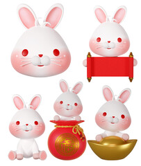 3D rendering illustration, cute rabbit among zodiac signs