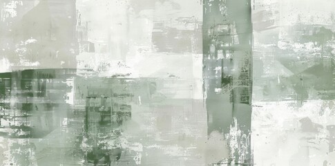 Abstract Painting of Green and White Squares