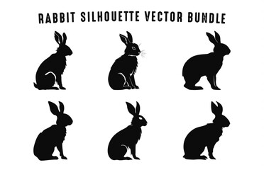 Rabbit Silhouettes black Vector Set, Easter bunny silhouette bundle