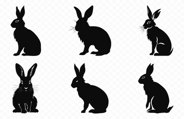 Rabbit black Silhouette Vector Set, Easter bunny silhouettes bundle