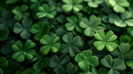Fototapeta na wymiar Transform your space for St. Patrick's Day with this themed backdrop featuring lush green shamrock leaves. AI generative.