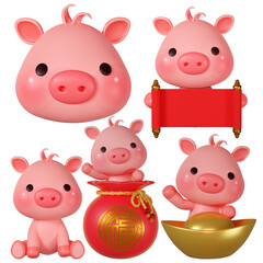 3D rendering illustration, cute pig among the zodiac signs