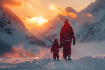 Papier Peint photo Alpes Parent and child on holiday in the alps in winter