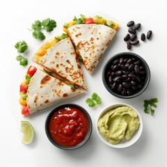 White Plate With Quesadillas and Salsa