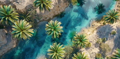 Fototapeta na wymiar Aerial View of River and Palm Trees