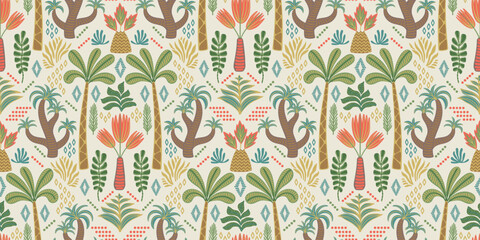 Ethnic tropical seamless pattern with palms. Modern abstract design for paper, cover, fabric, interior decor and other - 745580770