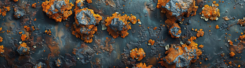 Close Up of Rusted Metal Surface With Orange Moss