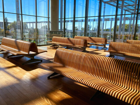 Dalaman Airport. Interior design of departure hall lounge in modern airport