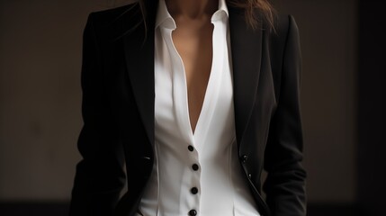 A button-up shirt peeking out from beneath a tailored blazer, hinting at understated sophistication