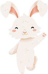 White spring bunny art. Cute easter character.  Cute hare or rabbit illustrations. Transparent background