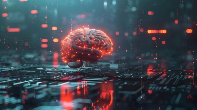 The brain bathed in processor light represents the melding of human intelligence with artificial learning capabilities