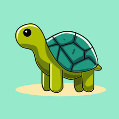 vector illustration of a cute and happy turtle in a cartoon and flat style