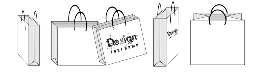 Mockup set of Realistic Shopping Bag for branding and corporate identity design. . Paper package template isolated on white. 3D realistic vector illustration.