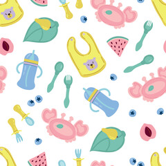 Seamless pattern with children's dishes. Design for fabric, textiles, wallpaper, packaging.	
