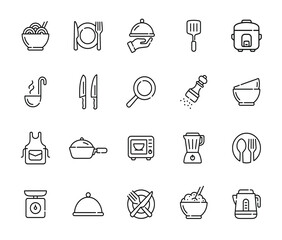 Kitchen, restaurant, cooking line icon set isolated on transparent background